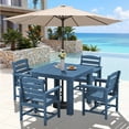 thumbnail image 1 of KINGYES HDPE Outdoor Dining Set for 4 with Umbrella, 6-Piece Square Patio Table & Armchairs, All-Weather for Backyard, Garden, Lawn & Poolside, Blue, 1 of 8