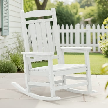 KINGYES HDPE Oversized Outdoor Rocking Chair, Widened Seat All Weather Patio Rocking Chair, White