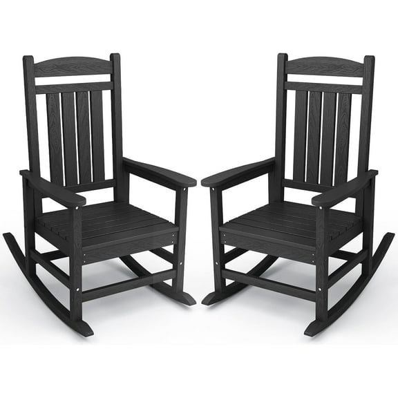 KINGYES HDPE Patio Rocking Chair Set of 2, Outdoor Rocking Chairs Porch Rocker for Adults, Black