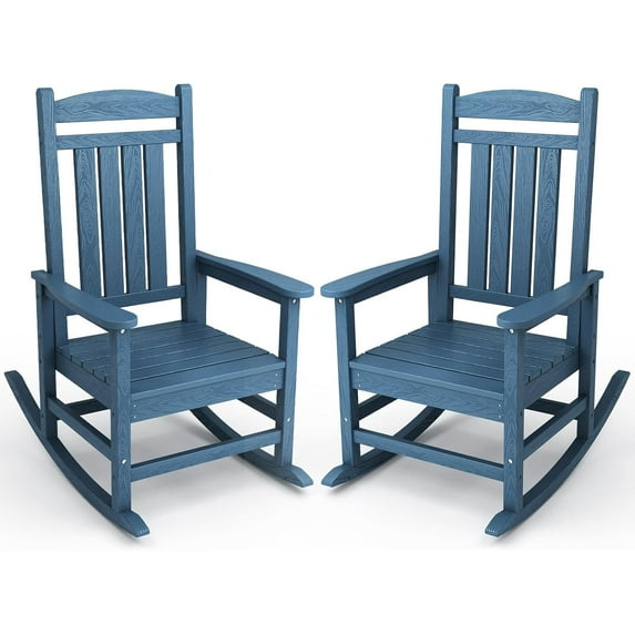 KINGYES HDPE Patio Rocking Chair Set of 2, Outdoor Rocking Chairs Porch Rocker for Adults, Navy