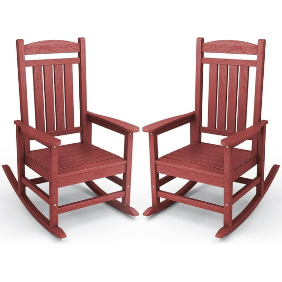 KINGYES HDPE Patio Rocking Chair Set of 2, Outdoor Rocking Chairs Porch Rocker for Adults, Red