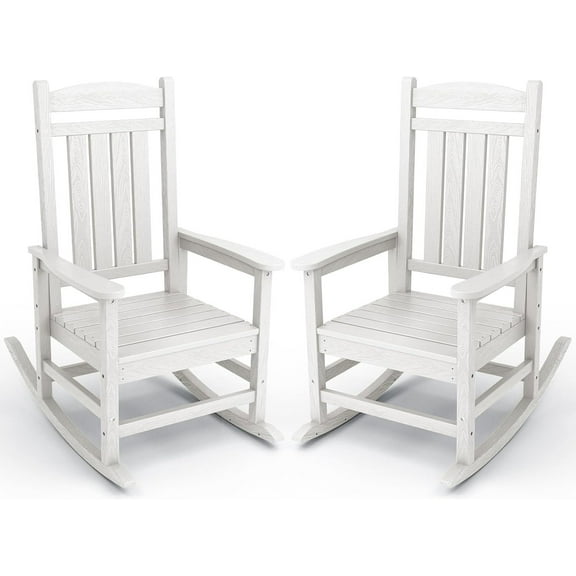 KINGYES HDPE Patio Rocking Chair Set of 2, Outdoor Rocking Chairs Porch Rocker for Adults, White