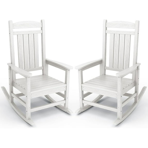 KINGYES HDPE Patio Rocking Chair Set of 2, Outdoor Rocking Chairs Porch Rocker for Adults, White