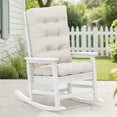 thumbnail image 1 of KINGYES HDPE Oversize Outdoor Rocking Chair with Thick Cushion, Porch Rocker Chair, White Chair with Beige Cushion, 1 of 7