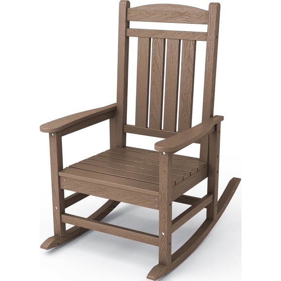 KINGYES HDPE Rocking Chairs Outdoor, Patio Rocking Chairs Smooth Porch Rocker for Deck Lawn Yard, Brown