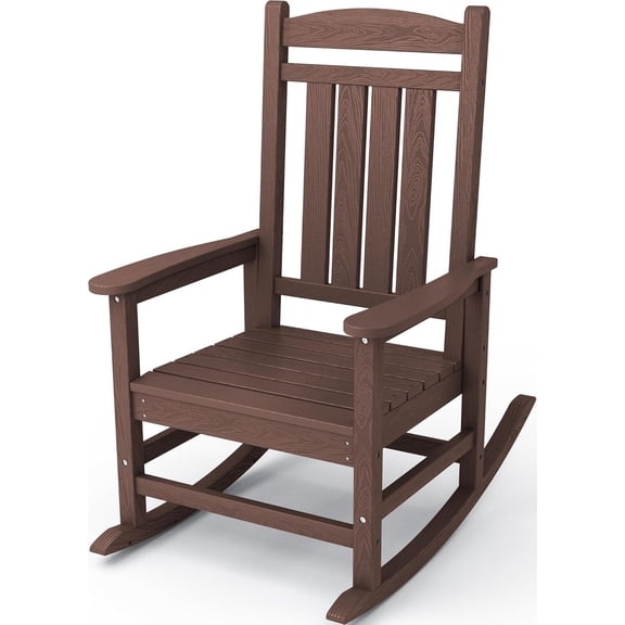 KINGYES HDPE Rocking Chairs Outdoor, Patio Rocking Chairs Smooth Porch Rocker for Deck Lawn Yard, Coffee
