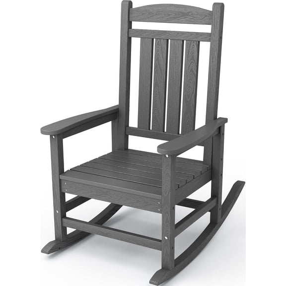 KINGYES HDPE Rocking Chairs Outdoor, Patio Rocking Chairs Smooth Porch Rocker for Deck Lawn Yard, Gray