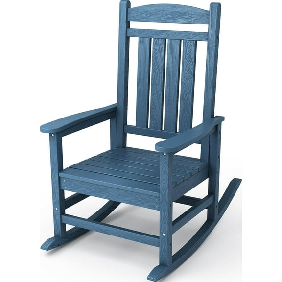 KINGYES HDPE Rocking Chairs Outdoor, Patio Rocking Chairs Smooth Porch Rocker for Deck Lawn Yard, Navy