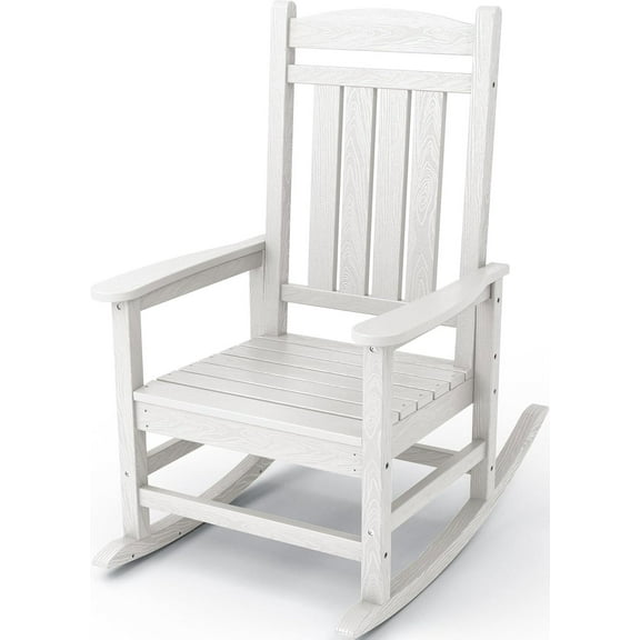 KINGYES HDPE Rocking Chairs Outdoor, Patio Rocking Chairs Smooth Porch Rocker for Deck Lawn Yard, White