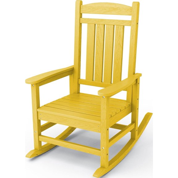 KINGYES HDPE Rocking Chairs Outdoor, Patio Rocking Chairs Smooth Porch Rocker for Deck Lawn Yard, Yellow