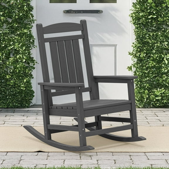 KINGYES HDPE Rocking Chairs Outdoor, Patio Rocking Chairs for Deck Lawn Yard, Grey