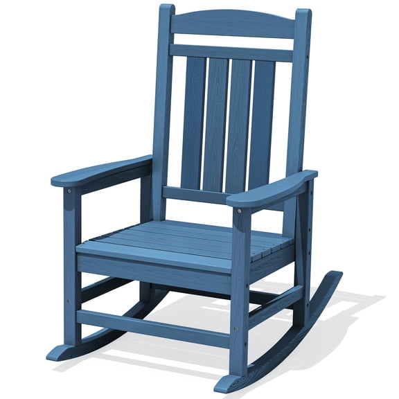 KINGYES HDPE Rocking Chairs Outdoor, Patio Rocking Chairs for Deck Lawn Yard, Multi-Tone Navy