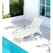 KINGYES Outdoor Chaise Lounge Chair, HDPE Patio Lounge Chair with Wheels & Cup Holder, 5-Position Adjustable Backrest, All-Weather Pool Lounger, White
