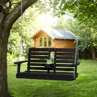 Resenkos 2-Person Swing With Canopy, Storage, Cup Holder, Blue