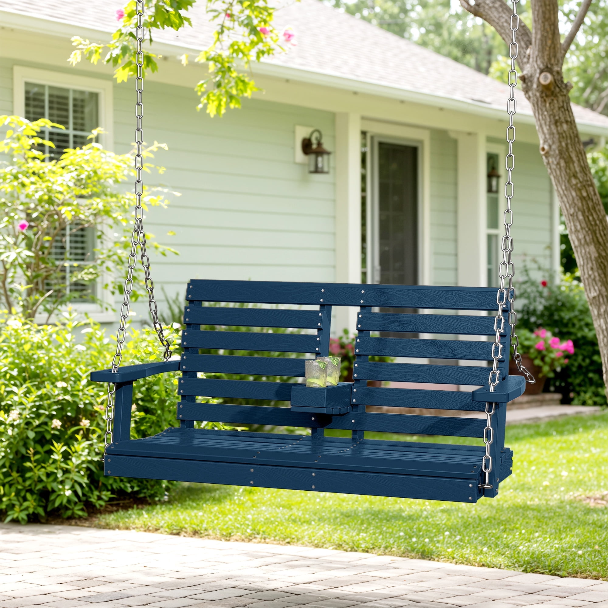 Pirecart 3 Seat Patio Porch Swing Outdoor Converting Swing Chair with Canopy Cushion