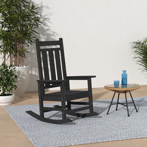 KINGYES Outdoor Patio Rocking Chair, HDPE Porch Rocker, High Back ...