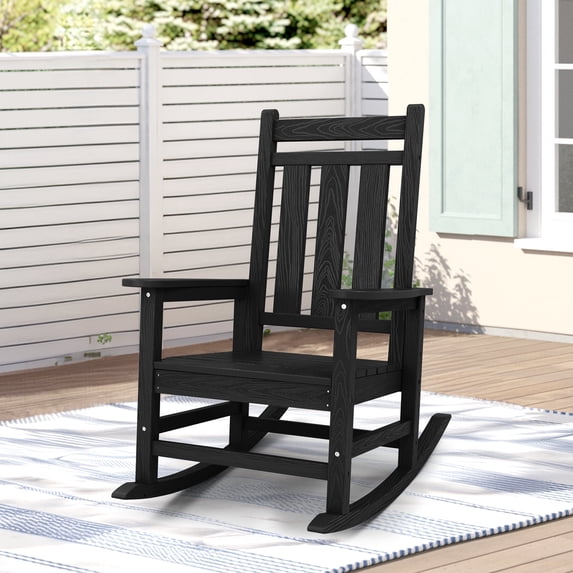 KINGYES Outdoor Rocking Chair HDPE All Weather Patio Rocker for Porch Garden Lawn, Black