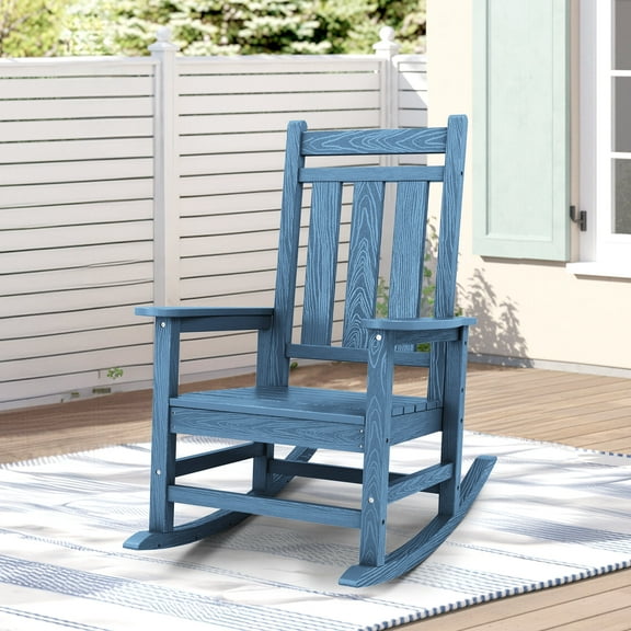 KINGYES Outdoor Rocking Chair HDPE All Weather Patio Rocker for Porch Garden Lawn, Blue