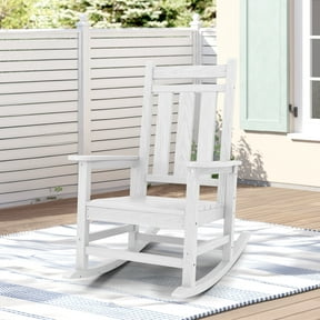 KINGYES Outdoor Rocking Chair, HDPE All Weather High Back Patio Rocker for Porch Garden Lawn, White