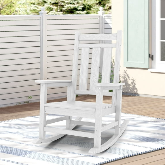 KINGYES Outdoor Rocking Chair HDPE All Weather Patio Rocker for Porch Garden Lawn, White