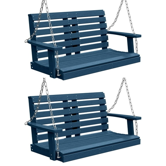 KINGYES Outdoor Patio Swing Set of 2 - 2-3 Seats Hanging Porch Swing with Cup Holders, Blue