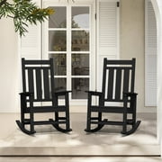 KINGYES Outdoor Rocking Chair Set of 2 HDPE All Weather Patio Rocker for Garden Lawn, Black