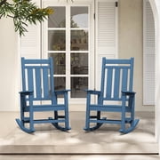 KINGYES Outdoor Rocking Chair Set of 2 HDPE All Weather Patio Rocker for Garden Lawn, Blue