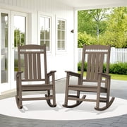 KINGYES Outdoor Rocking Chair Set of 2, High Density Polyethylene Patio Rocking Chairs, Brown