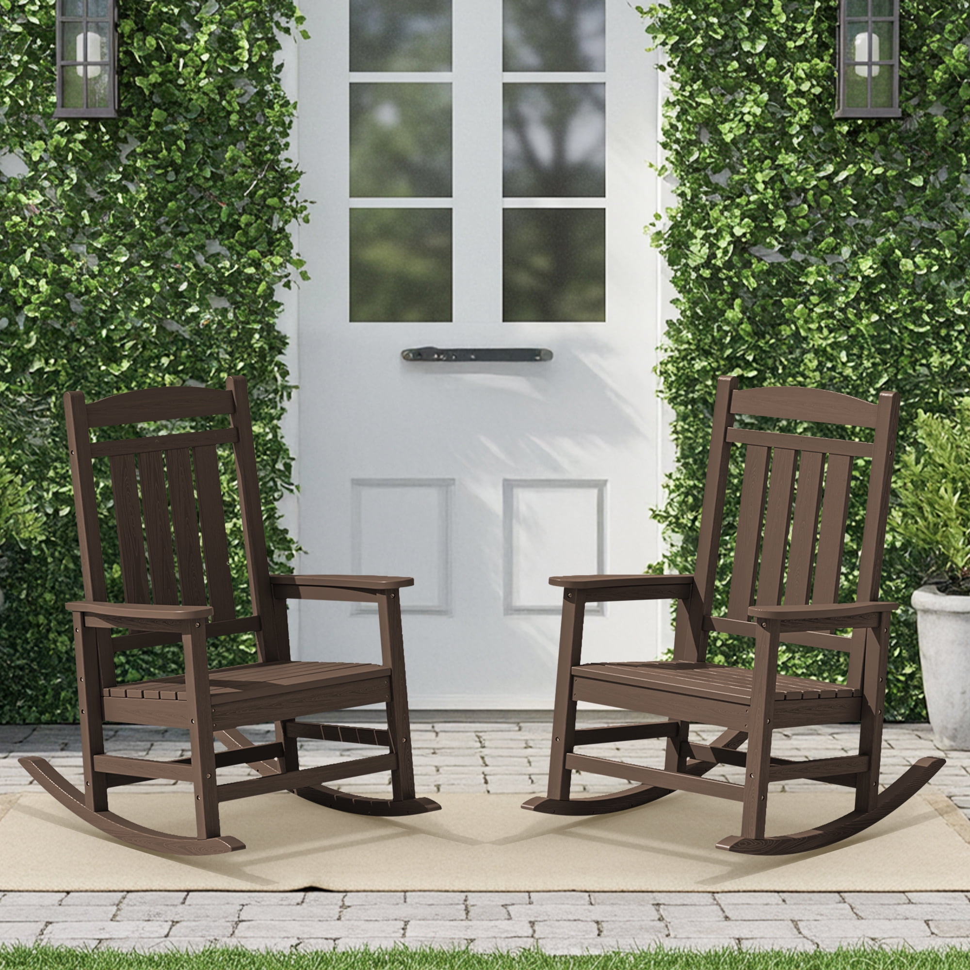KINGYES Outdoor Rocking Chair Set of 2, High Density Polyethylene Patio ...