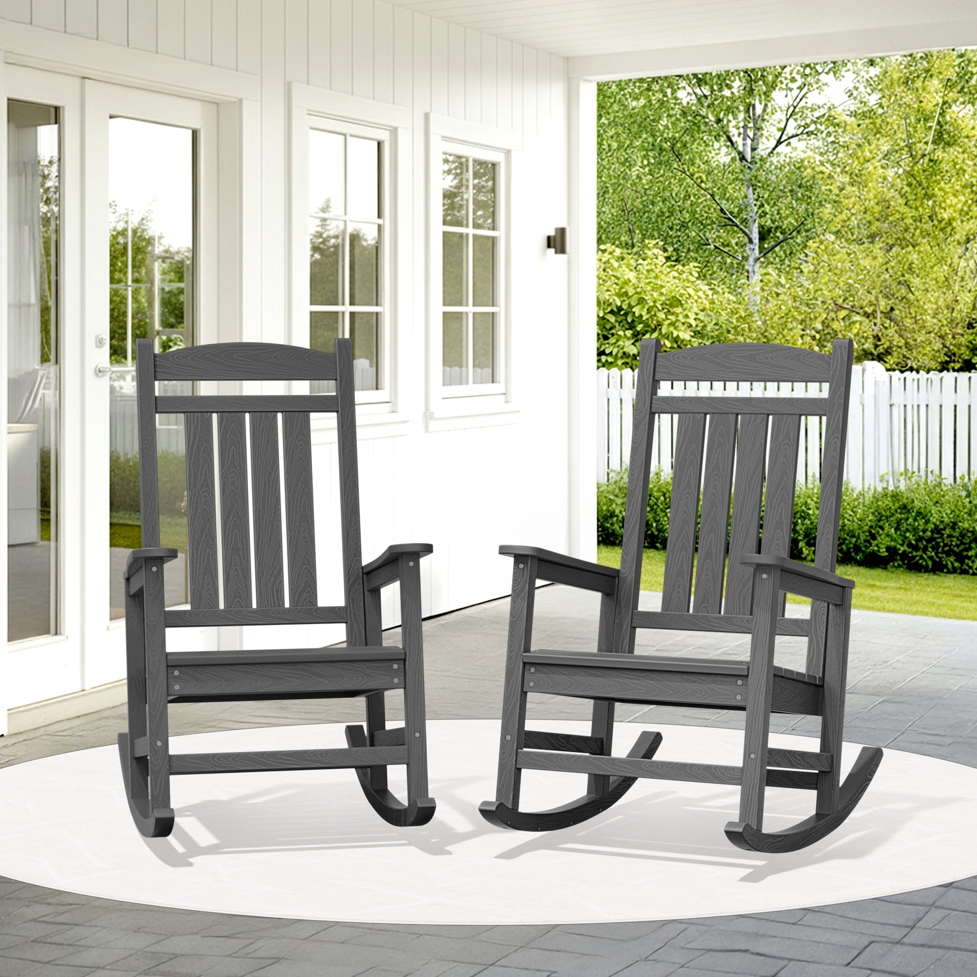 KINGYES Outdoor Rocking Chair Set of 2 High Density Polyethylene Patio Rocking Chairs White