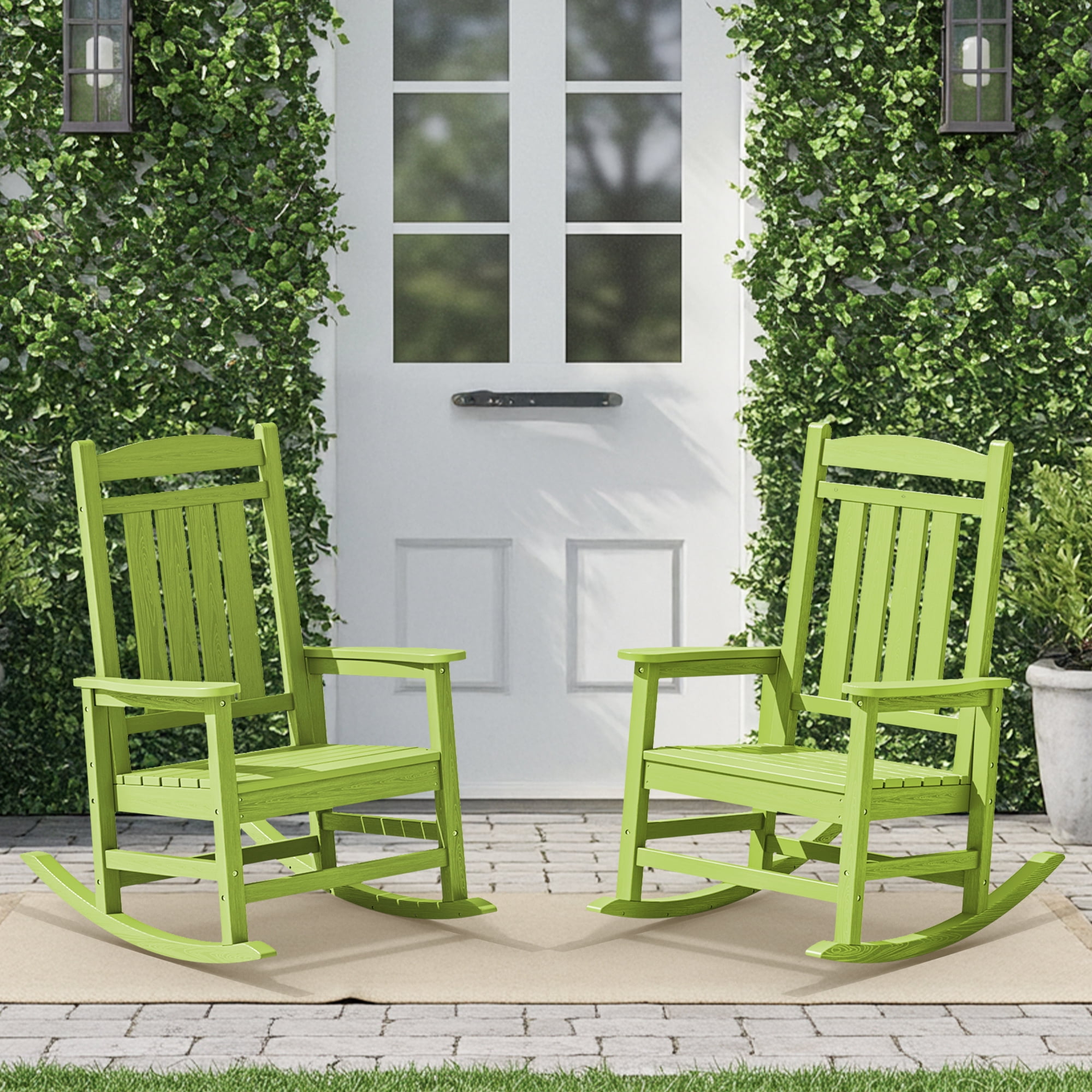 KINGYES Outdoor Rocking Chair Set of 2, High Density Polyethylene Patio ...