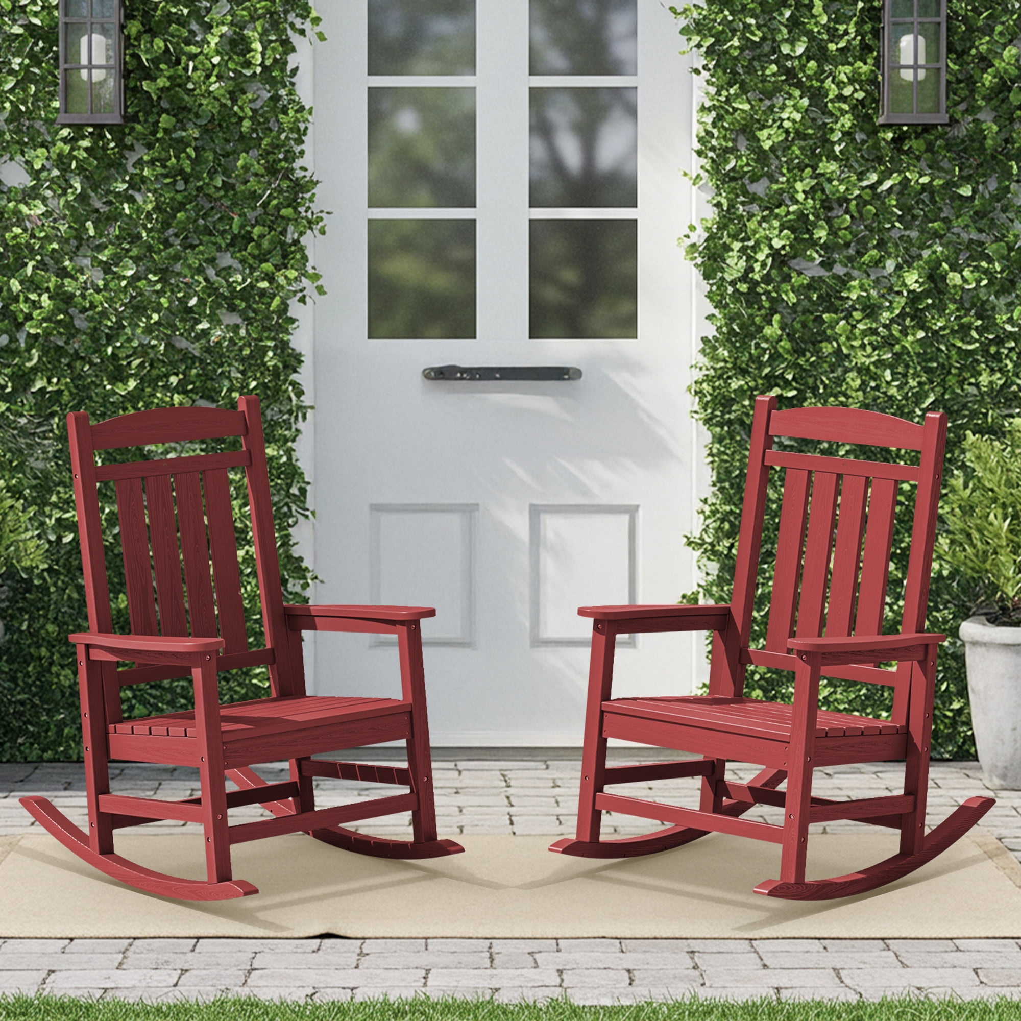 KINGYES Outdoor Rocking Chair Set of 2, High Density Polyethylene Patio ...