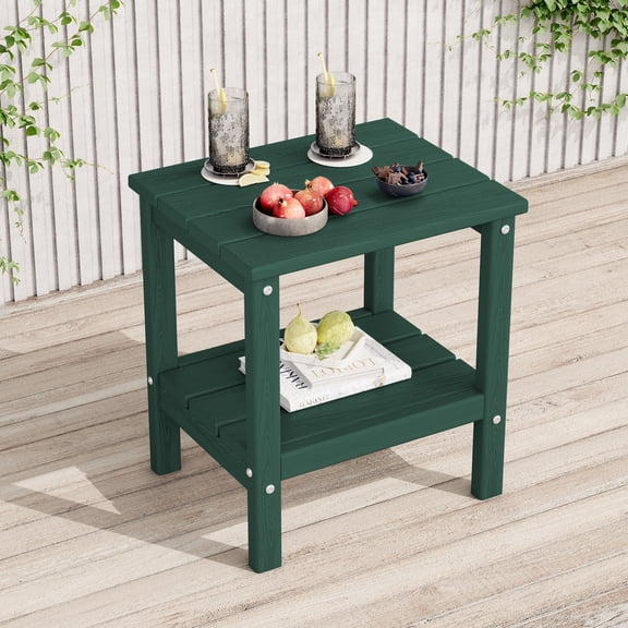 KINGYES 2-Tier Outdoor Side Table, HDPE All Weather Adirondack Small Patio Tables, For Garden Balcony Pool Indoor, Green