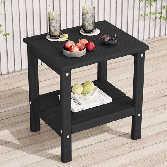 KINGYES 2-Tier Outdoor Side Table, HDPE All Weather Adirondack Small Patio Tables, For Garden Balcony Pool Indoor, Black