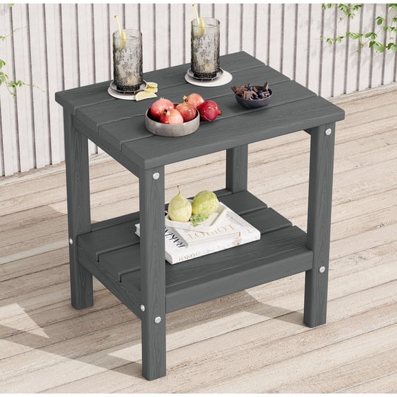 KINGYES 2-Tier Outdoor Side Table, HDPE All Weather Adirondack Small Patio Tables, For Garden Balcony Pool Indoor, Gray