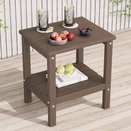 KINGYES 2-Tier Outdoor Side Table, HDPE All Weather Adirondack Small Patio Tables, For Garden Balcony Pool Indoor, Brown price history and forecast - KINGYES