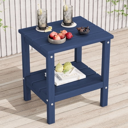 KINGYES 2-Tier Outdoor Side Table, HDPE All Weather Adirondack Small Patio Tables, For Garden Balcony Pool Indoor, Navy