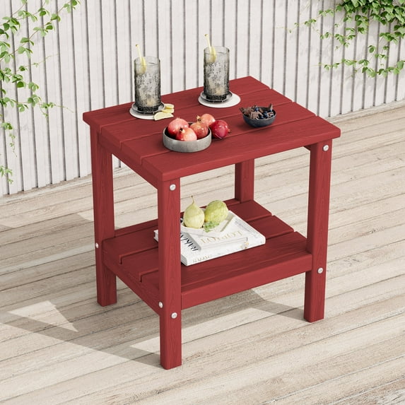 KINGYES 2-Tier Outdoor Side Table, HDPE All Weather Adirondack Small Patio Tables, For Garden Balcony Pool Indoor, Red