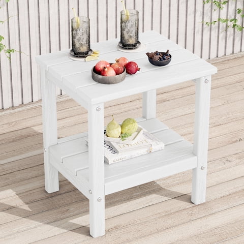 KINGYES 2-Tier Outdoor Side Table, HDPE All Weather Adirondack Small Patio Tables, For Garden Balcony Pool Indoor, White