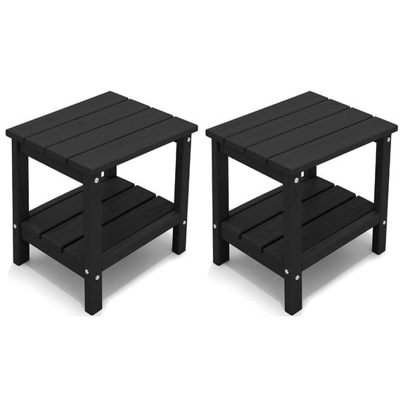 KINGYES Outdoor Side Table Set of 2, Double Layer Adirondack End Table- Black