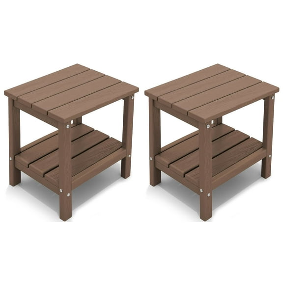 KINGYES Outdoor Side Table Set of 2, Double Layer Adirondack End Table- Brown