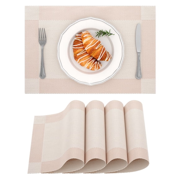 KINGYES PVC Placemats Set of 4, Washable Waterproof Heat-Resistant Non-Slip Table Mats for Dining Table, Beige