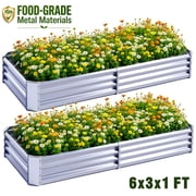 KINIMOX 2PCs Raised Garden Beds, 6x3x1ft Heavy Duty Thick Galvanized Metal Rectangle Planter Box for Vegetables, Flowers, Herbs