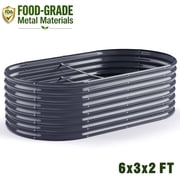 KINIMOX 6x3x2 FT Gray Galvanized Raised Garden Bed, 24in Tall Metal Planter Box Outdoor, Oval Garden Bed for Vegetables Flowers Herbs, 0.6mm Thick Rust-Resistan