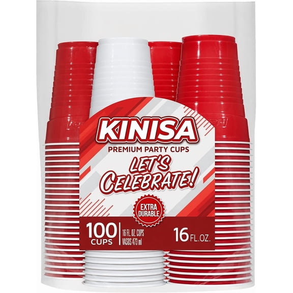 KINISA Plastic Cups, Assorted, 16 Ounce, 100 Count
