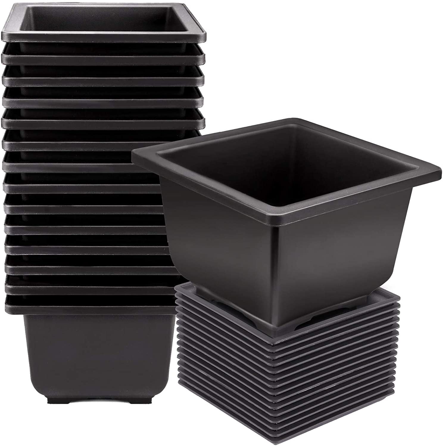 KINJOEK 15 PCS Plastic Bonsai Training Pots with Trays and Drainage, 6