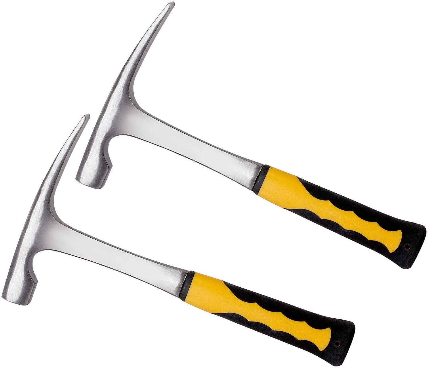 KINJOEK 2 Packs 32 oz Brick Hammer 11.2 Inch Flat Head Rock Pick Hammer, Masonry Hammer with Shock Reduction Grip In Silver Brushed Finish