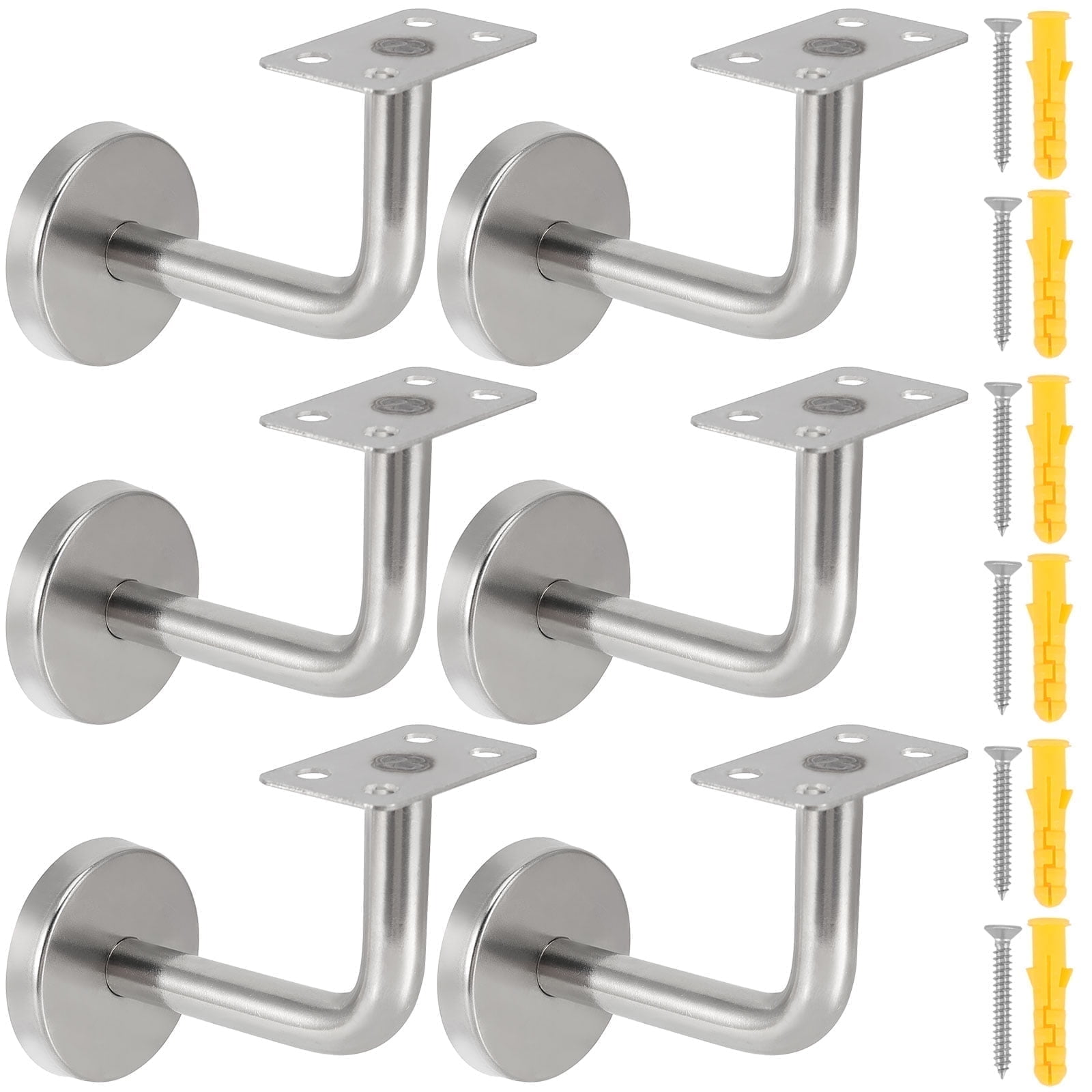 KINJOEK 6 PCS Stainless Steel Silver Hand Rail Brackets, Handrail Stair Brackets, Stair Railing Bracket with Mounting Screws