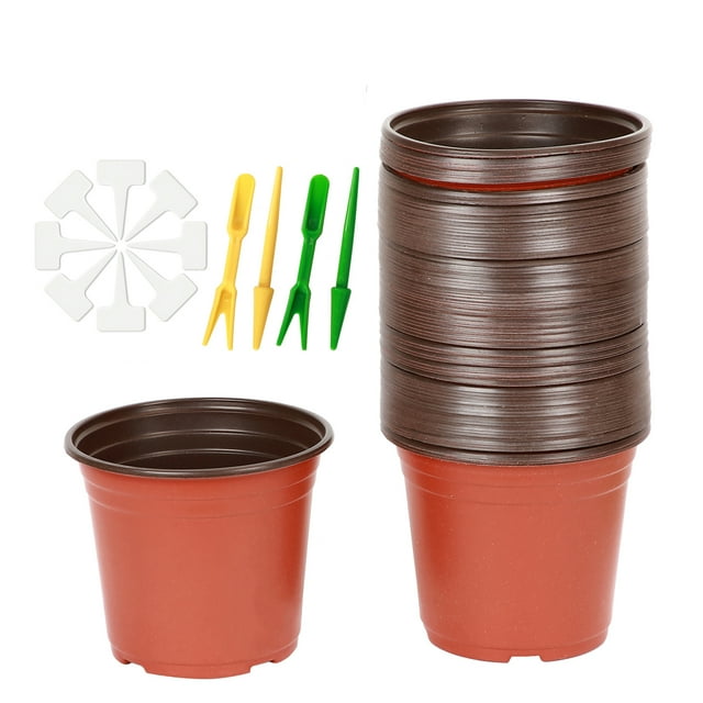 KINJOEK 6” x 4.33” x 5.20” Round Black Plastic Plant Pot with Drainage Holes (80 Count)