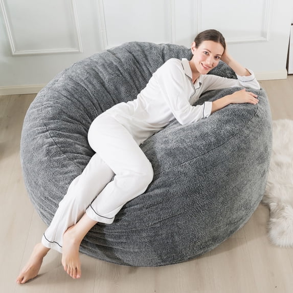 KINMEROOM 3.5~4ft Premium Plush Memory Foam Bean Bag Chair for Teenagers and Adults | Heather Gray